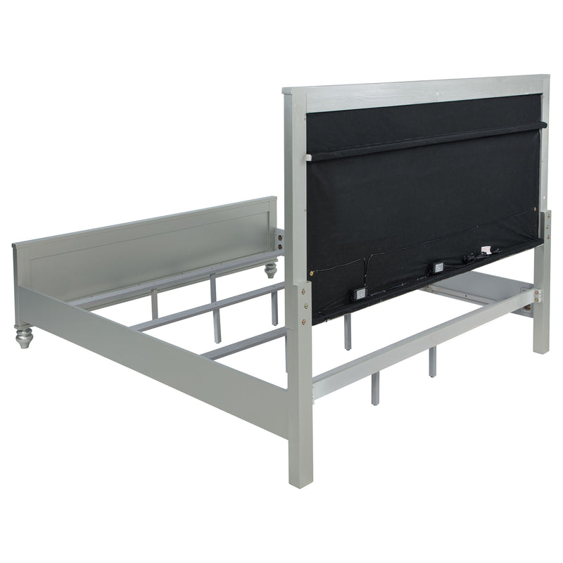 Gunnison Wood Eastern King LED Panel Bed Silver Metallic