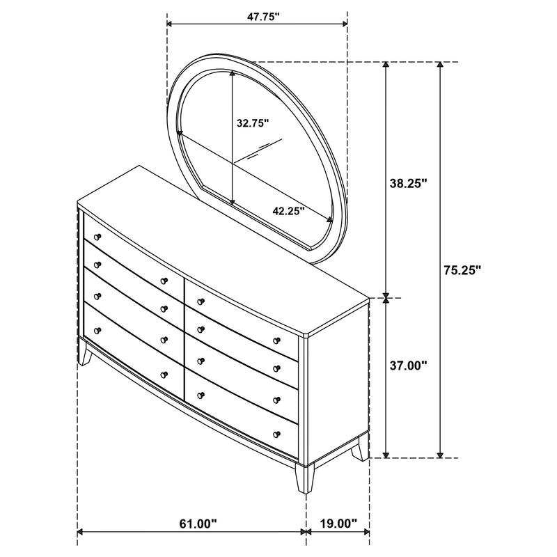 Granada 8-drawer Dresser and Mirror Natural Pine