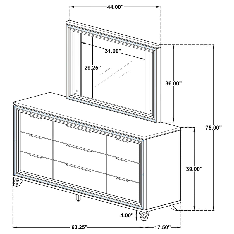 Marmore 9-drawer Dresser and LED Mirror White