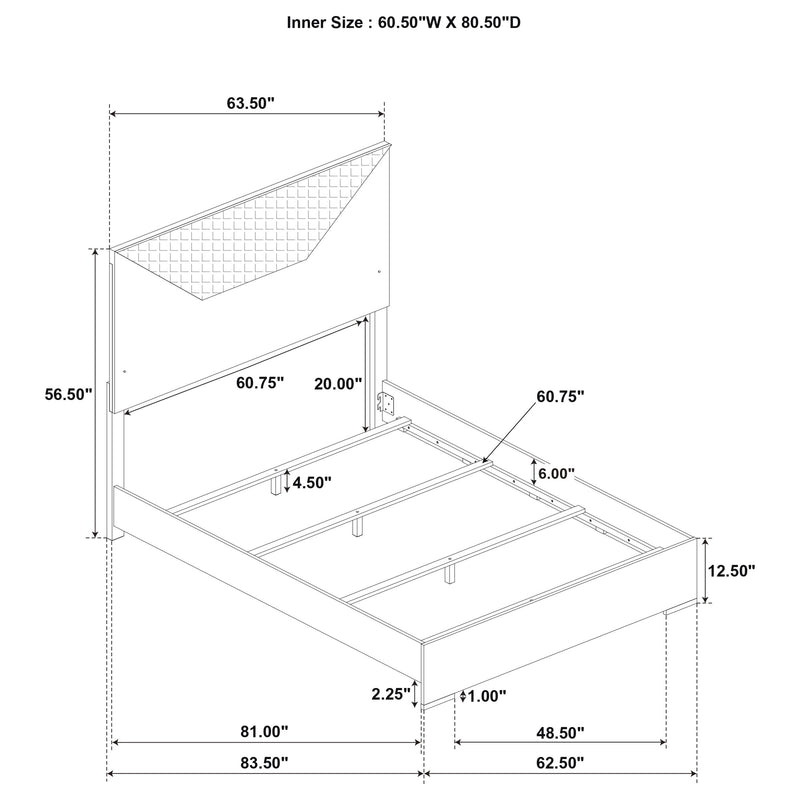 Ives Queen Panel Bed LED Headboard Grey High Gloss