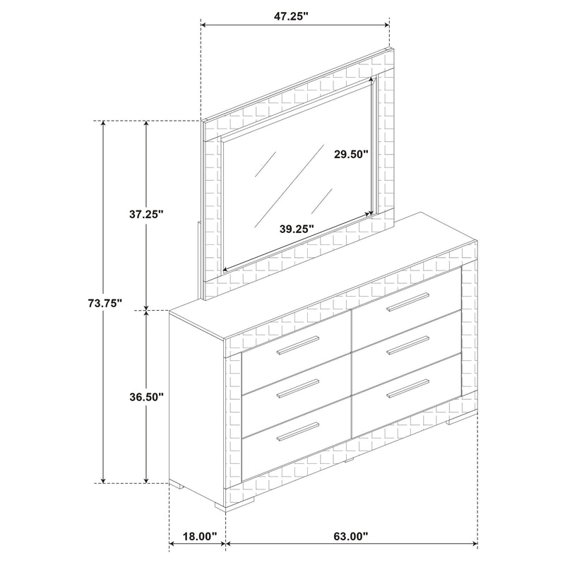Ives 6-drawer Dresser and Mirror Grey High Gloss