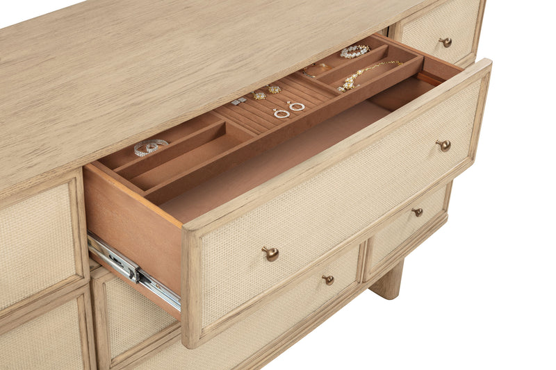 Kailani 9-drawer Dresser and Mirror Beige Oak