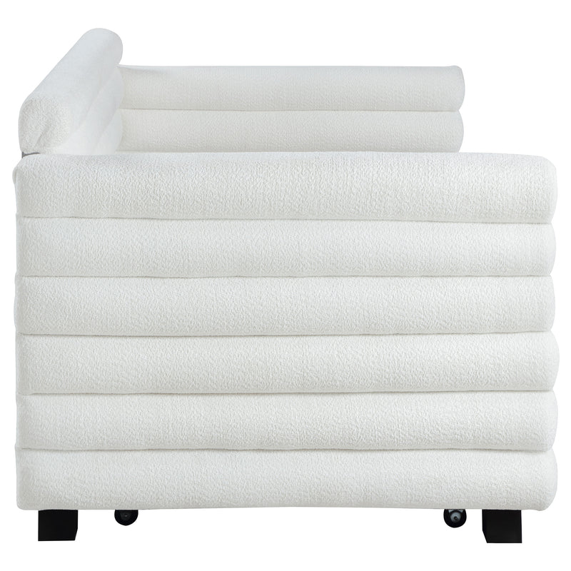 Patricia Boucle Upholstered Twin Day Bed with Trundle White
