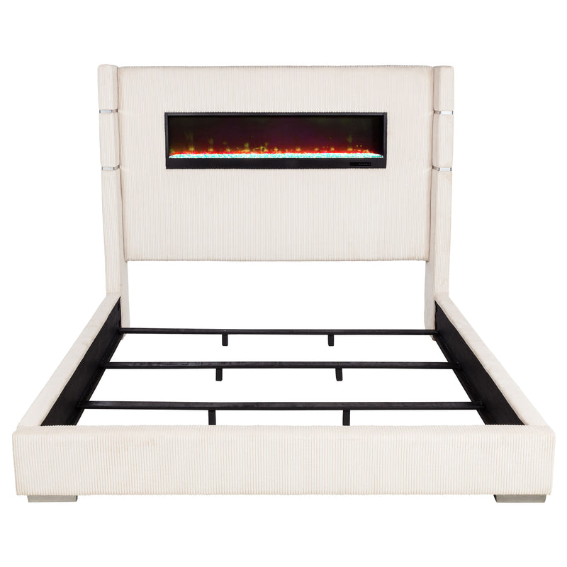 Tisdall Upholstered Eastern King Flame Visualizer Bed Cream