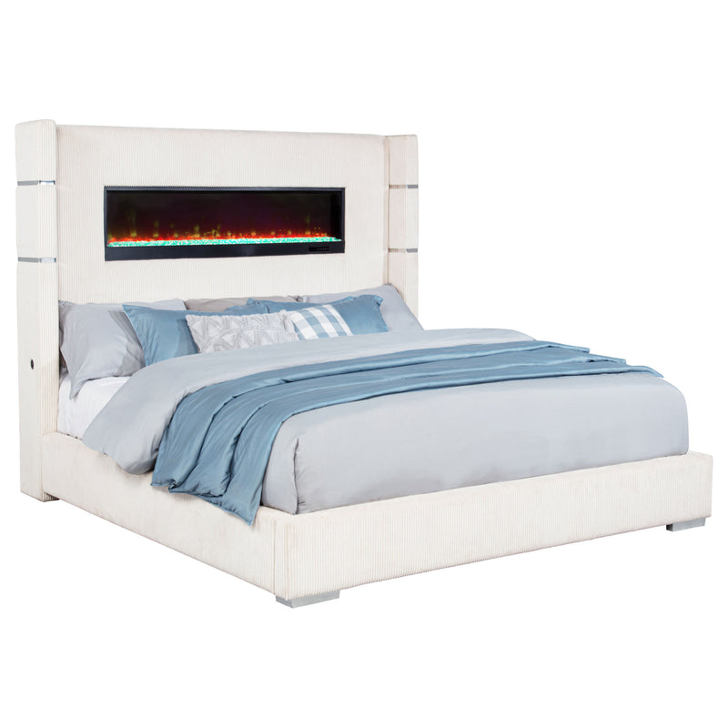Tisdall Upholstered Eastern King Flame Visualizer Bed Cream