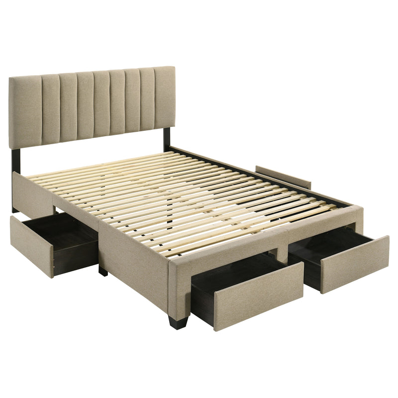 Wheatland 4-drawer Upholstered Queen Storage Bed Light Brown