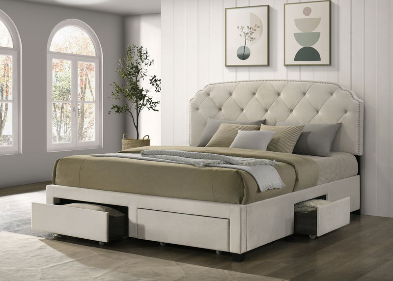 Marianna 4-drawer Upholstered Eastern King Storage Bed Cream