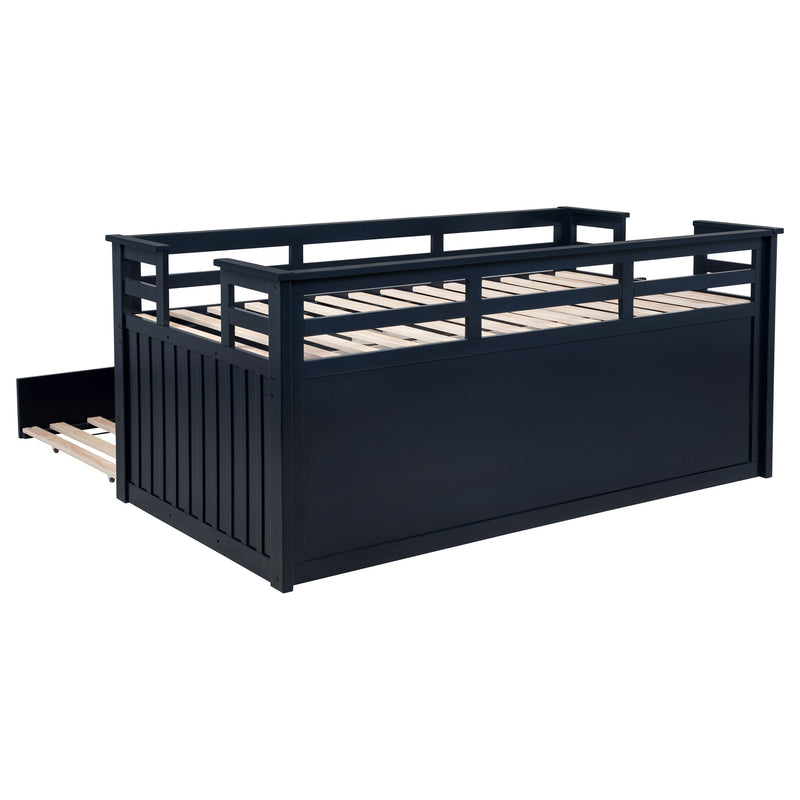 Carlsbad Wood Twin Captains Bed With Trundle Navy Blue