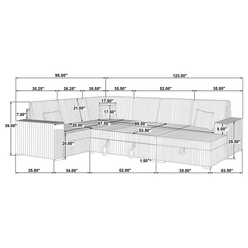 Devonshire Sleeper Sectional Sofa Storage Chaise Grey