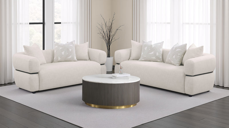 Jeanette 2-piece Fabric Upholstered Round Arm Sofa Set Beige