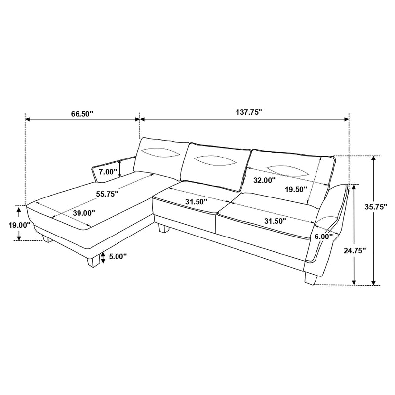 Caspian Upholstered Curved Arm Chaise Sectional Sofa White