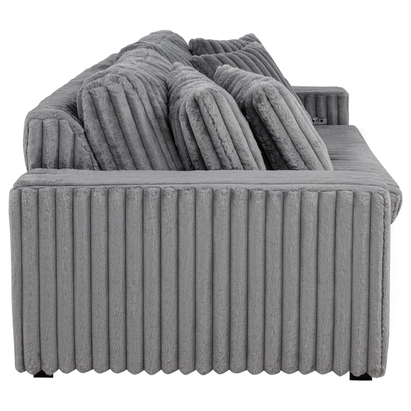 Jacana Corduroy Upholstered Dual Power Chaise Sofa Grey
