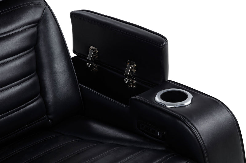 Zuma 3-piece Faux Leather Dual Power LED Sofa Set Black