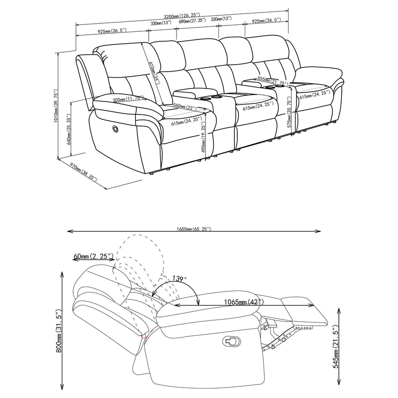 Bahrain 5-piece Upholstered Home Theater Seating Charcoal