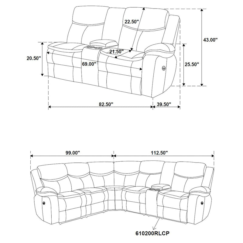 Sycamore Upholstered Power Reclining Sectional Sofa Grey