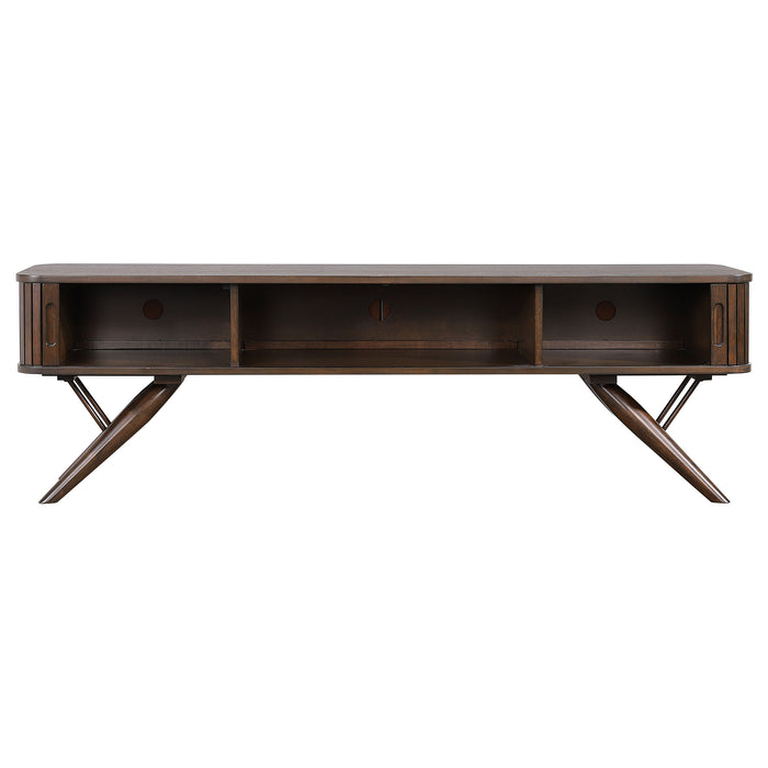 Valna Wood 71-inch TV Stand with Sliding Doors Walnut