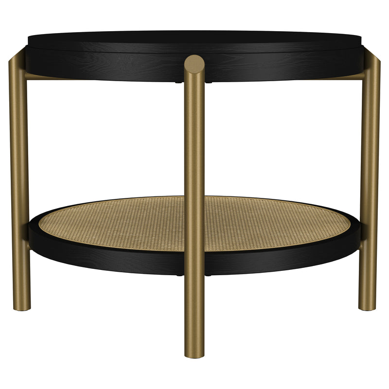 Arini Round End Side Table With Storage Shelf Black