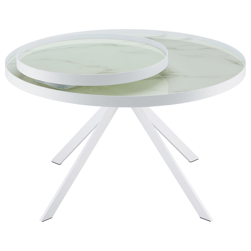 Briggs Round Marble Printed Glass Top Coffee Table White