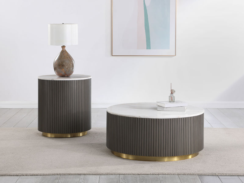 Jason 2-piece Round White Marble Coffee Table Set Charcoal
