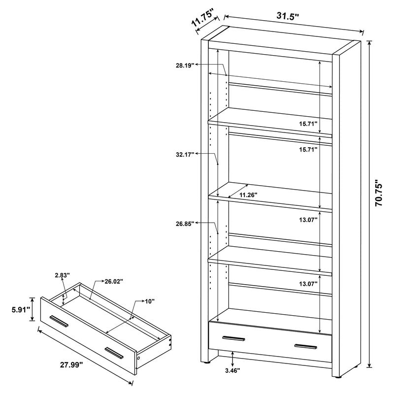 Skylar 71-inch 5-shelf Bookcase with Drawer Cappuccino