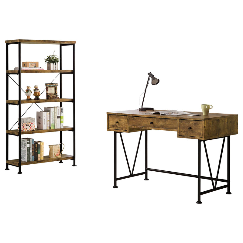 Analiese 2-piece Computer Desk Bookcase Set Rustic Nutmeg