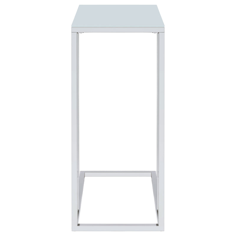 Stella White Glass Top C-Shaped Sofa Side Table Chrome