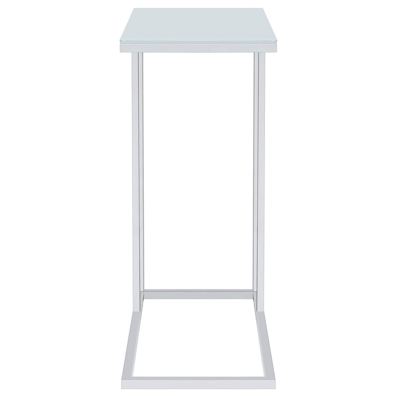 Stella White Glass Top C-Shaped Sofa Side Table Chrome