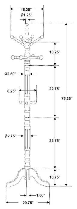 Achelle 11 Hook Freestanding Coat Rack Hanger Golden Brown