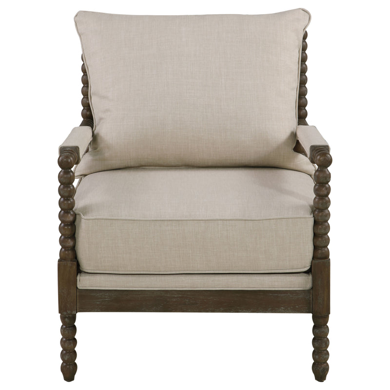 Blanchett Upholstered Bobbin Accent Chair Beige and Distressed Brown