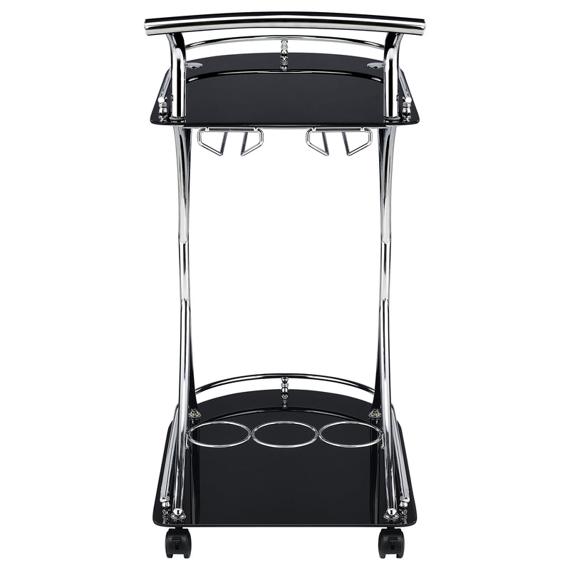 Elfman 2-tier Glass Shelf Metal Bar Cart Black and Chrome
