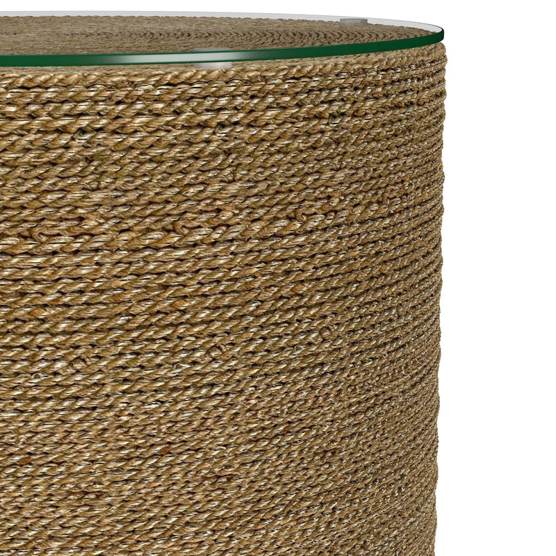 Halden Round Woven Seagrass Accent Side Table Light Brown