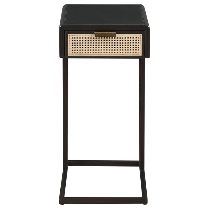 Amherst 1-drawer Radio Weave Cane Metal Side Table Black