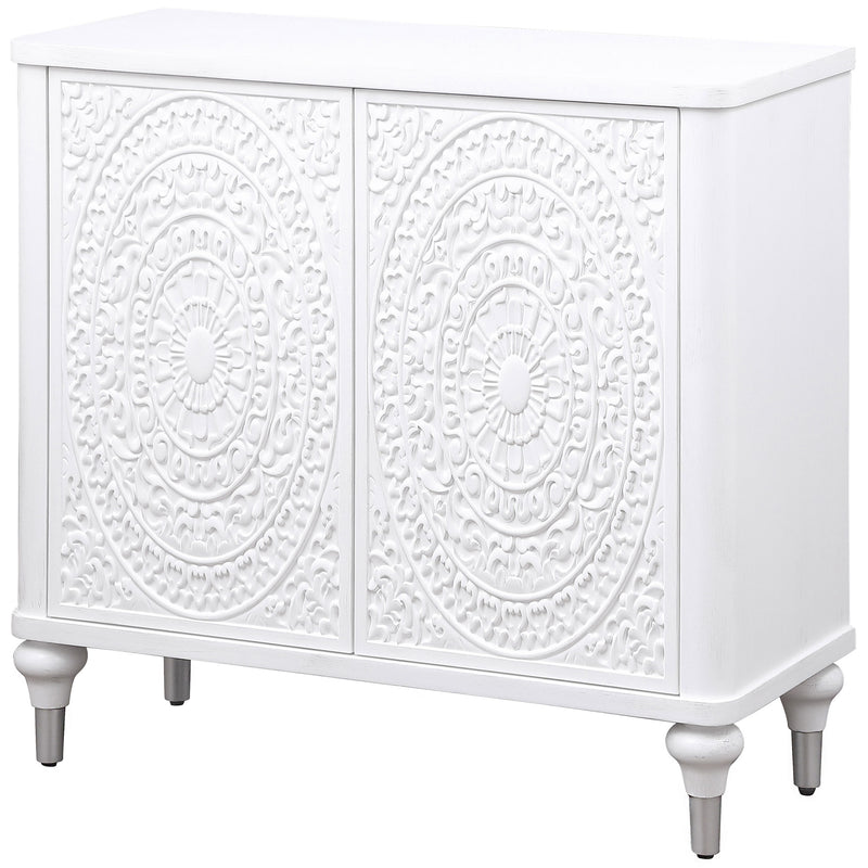 Cardella 2-door Mandala Accent Cabinet Distressed White