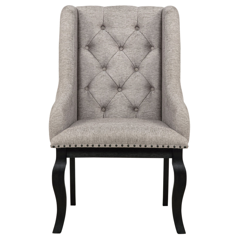 Phelps Upholstered Dining Arm Chair Tan Distressed Noir (Set of 2)