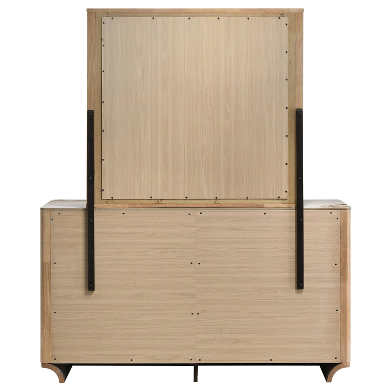 Leanne 6-drawer Sinter Stone Top Dresser and Mirror Light Oak