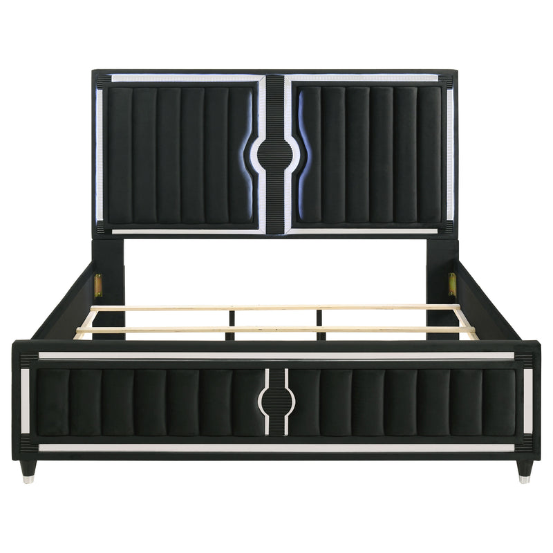 Ravenne Velvet Upholstered Eastern King LED Panel Bed Black
