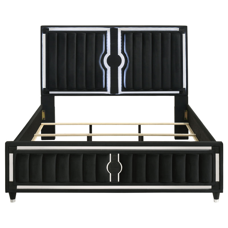 Ravenne Velvet Upholstered California King LED Panel Bed Black