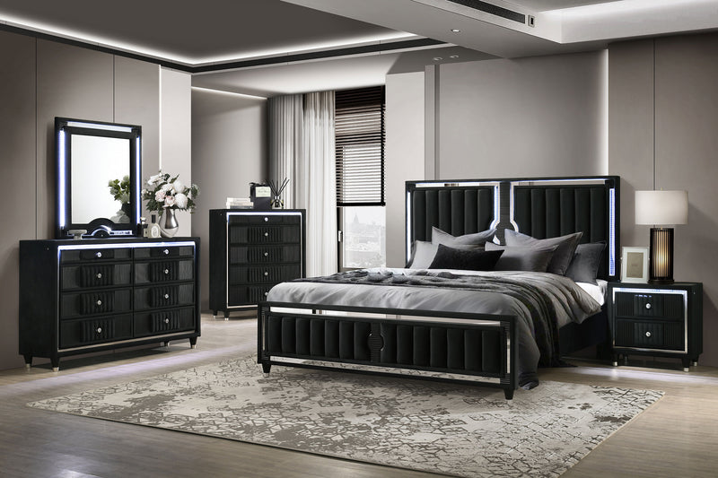 Ravenne 2-drawer Velvet Upholstered LED Nightstand with USB Black
