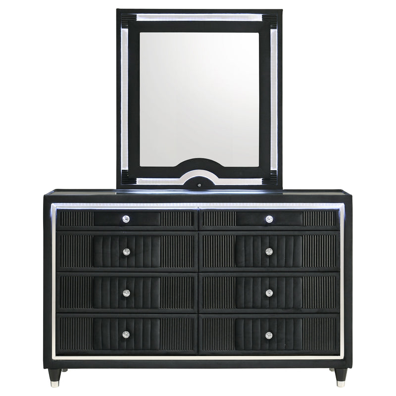 Ravenne 8-drawer Velvet Upholstered LED Dresser and Mirror Black