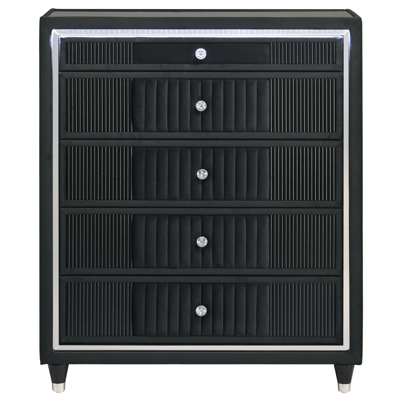 Ravenne 5-drawer Velvet Upholstered LED Chest of Drawers Black