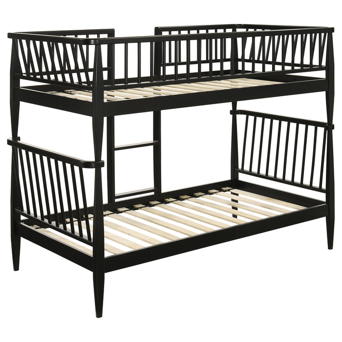 Abram Windsor Twin Over Twin Wood Bunk Bed with Ladder Black