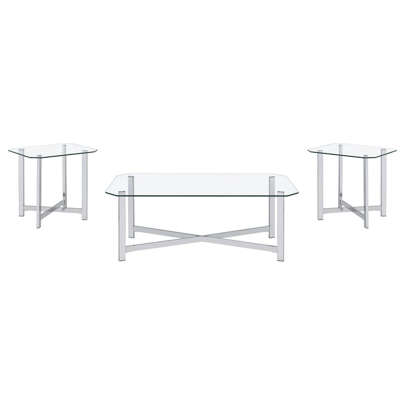 Cronin 3-piece Tempered Glass Top Coffee Table Set Chrome