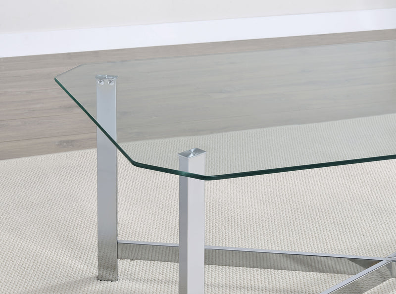 Cronin 3-piece Tempered Glass Top Coffee Table Set Chrome