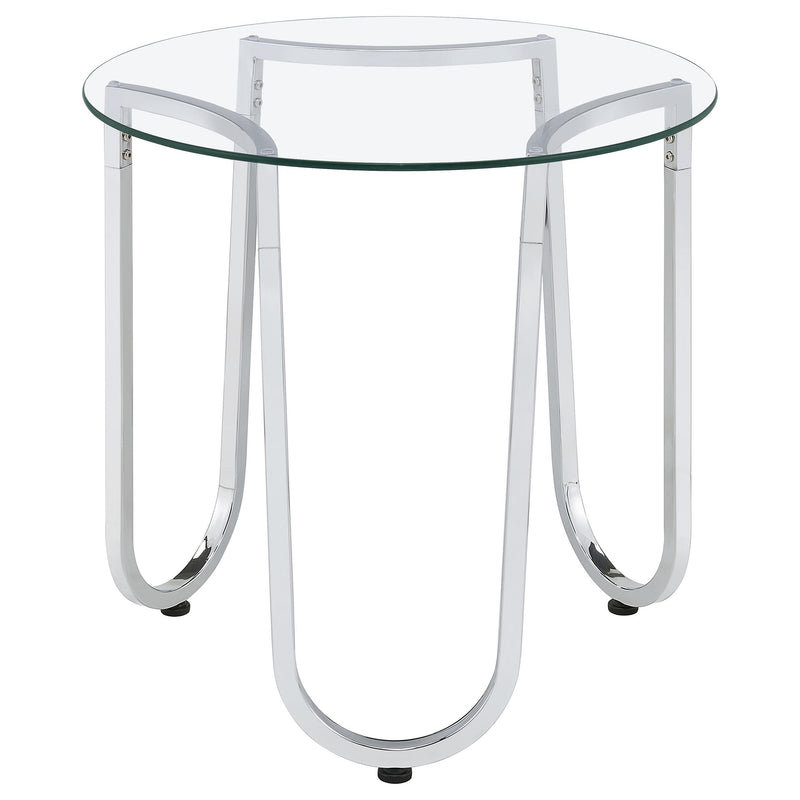 Beller Round Tempered Glass Top End Side Table Chrome