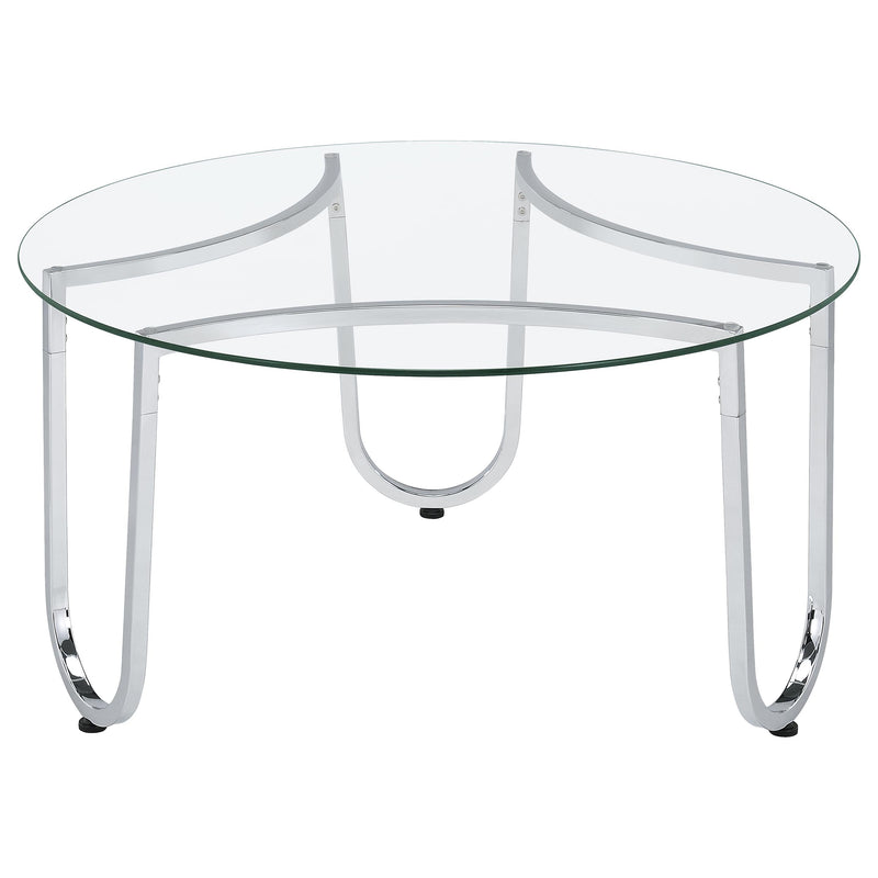 Beller Round Tempered Glass Top Cocktail Coffee Table Chrome