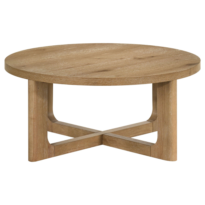 Kessler 2-piece Round Sculptural Wood Coffee Table Set Light Oak