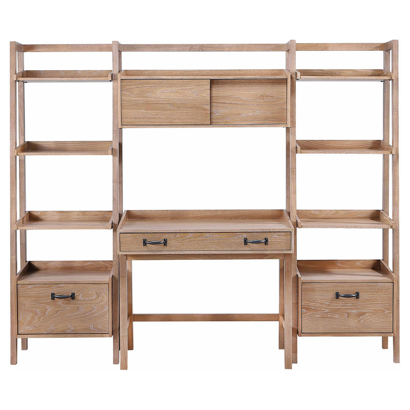 Fabian 4-piece Computer Desk and Bookshelf Set Distressed Light Brown