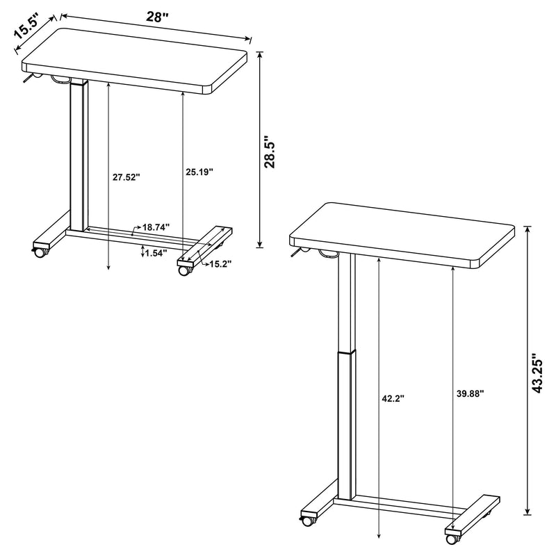 Westpark Pneumatic Adjustable C-Shape Side Table with Casters Dark Pine