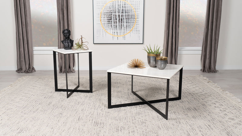 Tobin 2-piece Marble Top Coffee and End Table Set White