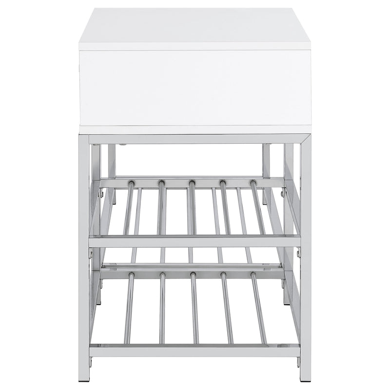 Siega 1-Drawer Shoe Storage Entryway Bench White High Gloss and Chrome